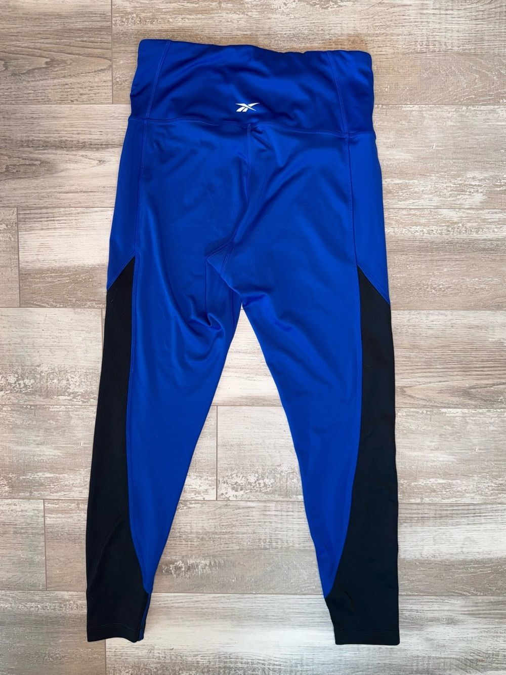 Reebok Ribbed High-Rise Colorblock Leggings Royal Blue Black - Picture 3 of 6